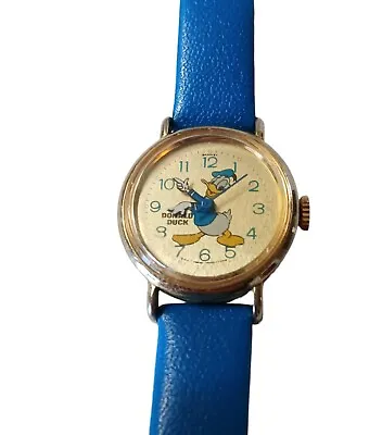 Vintage Donald Duck Watch Bradley Birthday Limited Edition Gold Blue Band Works • $60