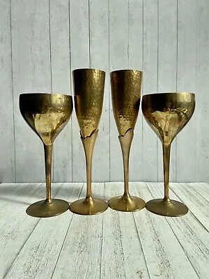 Set Of 2 Vintage Brass  Flutes And 2 Brass Goblets Wedding Brassware • $19.99