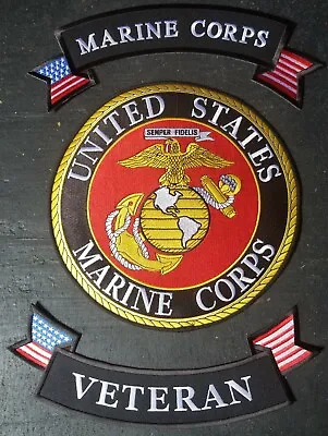 USMC  MARINES CORPS VETERAN 10  BACK PATCH UPPER / LOWER ROCKER 3pcS • $43
