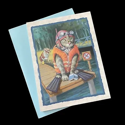 THE DIVER Bryan Moon© Vintage Leanin' Tree Greeting Card & Envelope Cat Snorkel • $3.75