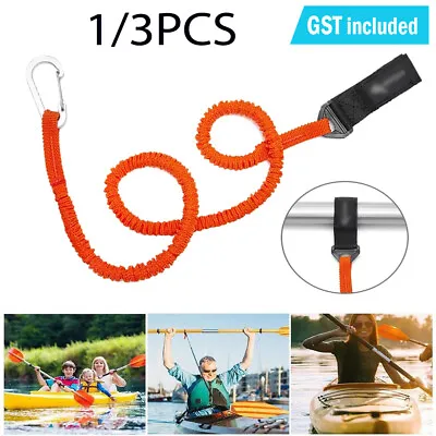 Elastic Kayak Paddle Leash With Safety Hook Coiled Lanyard Cord Canoe Tie Rope • $8.71