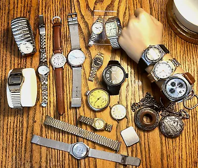 Vintage To Now Mens Wristwatch Lot Watches Pocket Watch Seiko Citizens Guess • $3.25