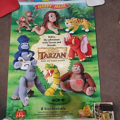 RARE McDONALDS WALT DISNEY  TARZAN WINDOW POSTER  APROX 46 X 33 INCHES NEW • £15