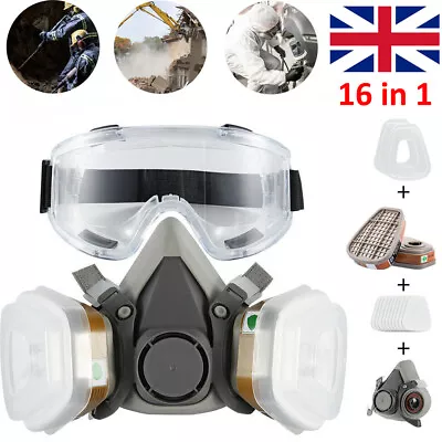 6200 Half Face 16 IN 1 Gas Mask Chemical Vapor Paint Spray Respirator + Filter • £11.95