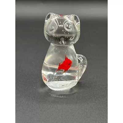 Vintage Murano Style Cat Swallowed Red Fish Blown Glass Paperweight • $35