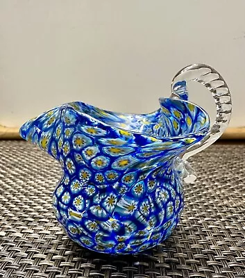 Delicate Mid-Century Murano-style Millefiori Glass Pitcher- Vintage Glass Art • $26