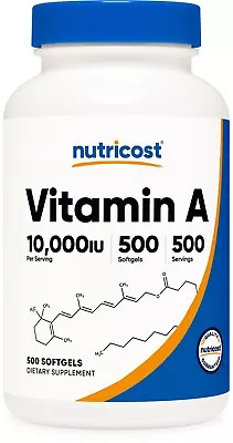 Nutricost Vitamin A 10000iu - 500 SFG - Gluten Free & Non-GMO • $17.95