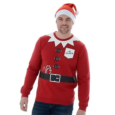 Mens Novelty Funny Christmas Jumper Xmas Sweatshirt Sweater Mr Claus & Santa Hat • £15.99