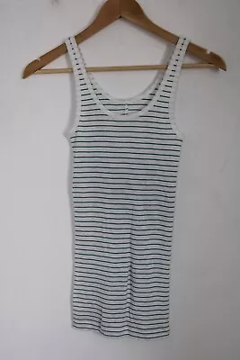 Vince S White Blue Striped Scoop Neck Ribbed Tank Top Pima Cotton Modal Peru • $32