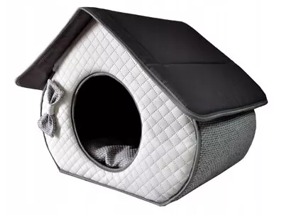 Dog Bed House With Hood Grey White With Bow New • £54.99