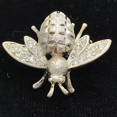 Vintage  Fashion Jewelry   Silver Tone  & Rhinestone Bumble Bee  Brooch Pin • $29.99