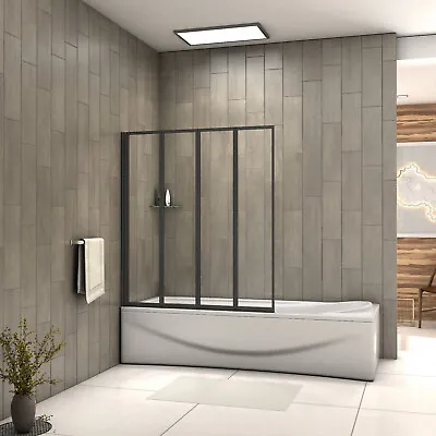 £90 • Buy Bathroom Matt Black Framed 1000x1400mm 4 Folding Shower Bath Screen Over Bath
