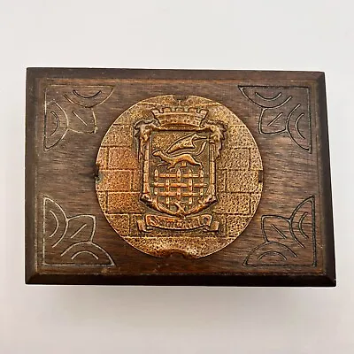 Vintage Hand Carved Brass Wooden Trinket Jewelry Box Marked • $29