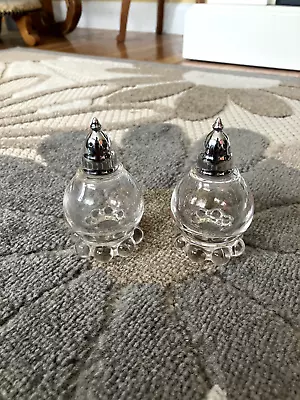 Small Vintage Salt & Pepper Spice Shakers Thick Glass NICE • $18