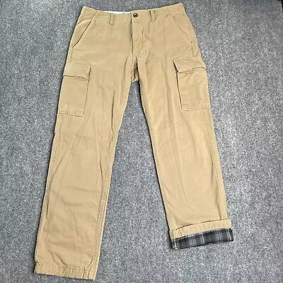 Eddie Bauer Flannel Lined Cargo Pants Mens 33x34 Khaki Tan Tab Pocket • $21.99
