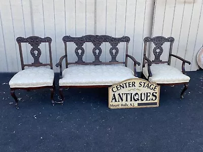 65205 Antique Mahogany Loveseat Settee Couch W/ 2 Chairs • $875