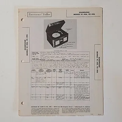 Sams Photofact Service Manual 14-8 Echophone Radio Phonograph Ec-306 Ex-306 • $2.99