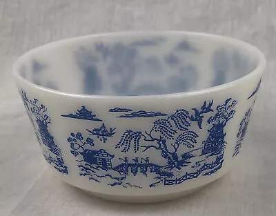 Vintage Hazel Atlas Cereal Bowl White Milk Glass Blue Asian Design 5 X 2.5  • $13.99