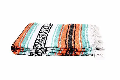 Mint And Orange Mexican Blanket Serape Throw Mexican Yoga Boho Falsa Blanket XL • $14.89