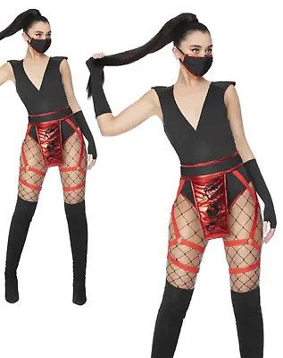 Ladies Sexy Fever Scarlet Ninja Costume Adults Martial Arts Halloween Fancy Dres • $95.26