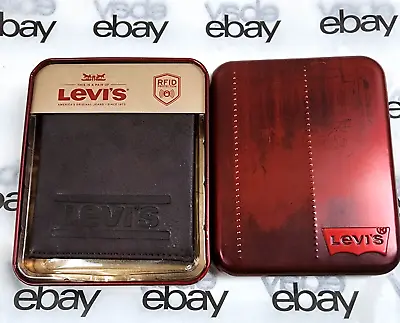 New Levi's Dark Brown Leatherembossed Logorfidbi-fold Men's Wallet+ Box • £52.57