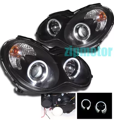 For 01-07 Mercedes-Benz C-Class W203 Halo Projector Headlights Headlamps Black • $223.95