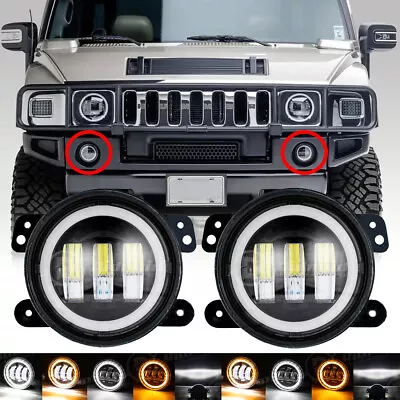 For 2003-2009 Hummer H2 Pair Bumper LED Fog Lights Driving Lamps Angel Eyes Halo • $35.99