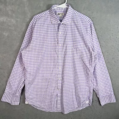J Crew Thomas Mason Gingham Button Shirt Adult Large Purple White Mens • $19.99