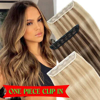 100% Real Hair Clip In Hair Extensions Remy Human Hair Weft Full Head One Piece • $16.45