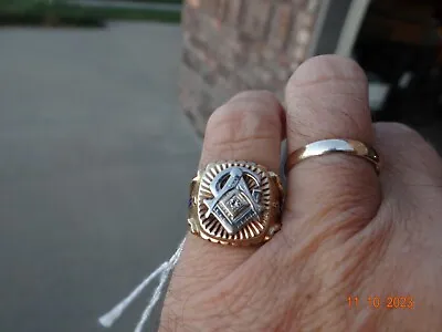 Vintage Estate Tested 14K Gold & Diamond Men's Mason Masonic Ring Size 8.5 • $595