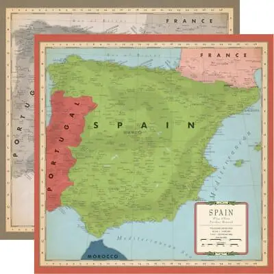 Spain Map Cartography Series Scrapbook Paper 12x12  Carta Bella #CBC116004 • $1.09