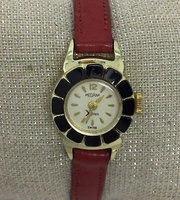 Vintage Medana Swiss Made Black Bezel Wrist Watch (for Parts/repair) • $5