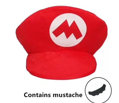 Mario Hat With Mustache Red Medium CosplayCostumeParty Theme 22  • $11.98