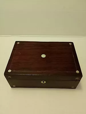  Antique  Box With Mother Of Pearl Inlay Mahogany Veneer Original Lock No Key  • £28