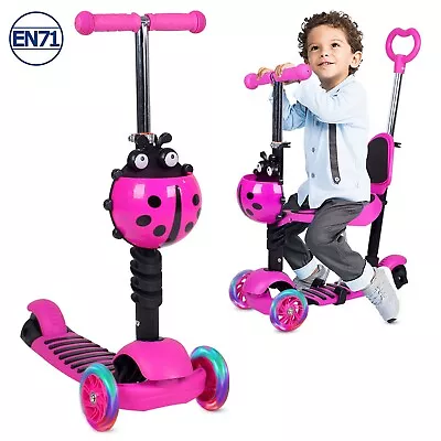 5 In 1 Kids Kick Push Scooter Child Toddler Walker Flashing Wheel Removal Seat • £28.99