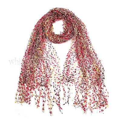 $7.95 • Buy 66  Wide Crochet Confetti Spring Summer Scarf Knit Multi Color Fringe Fashion