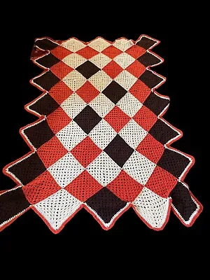 Square Afghan Blanket Vintage Handmade Multi Color 80”x46” • $34.99