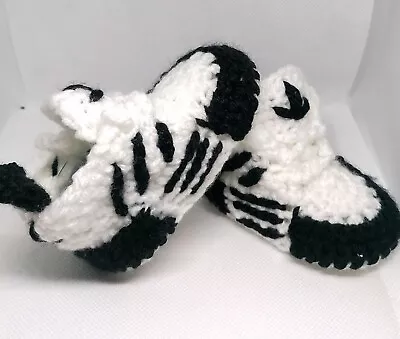 Baby Crochet First Shoestrainerssneakers Handmade Boots Black-white Knit Winte • £6.99