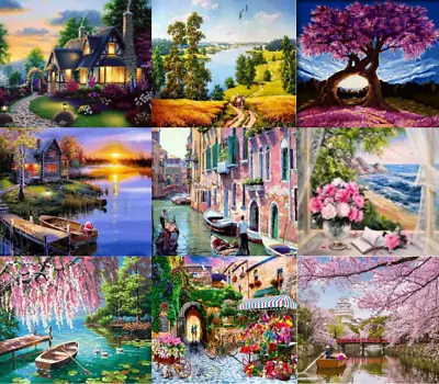 Oil Paint By Numbers Craft DIY Painting On Canvas Frameless Kit Animals Scenery • £7.39