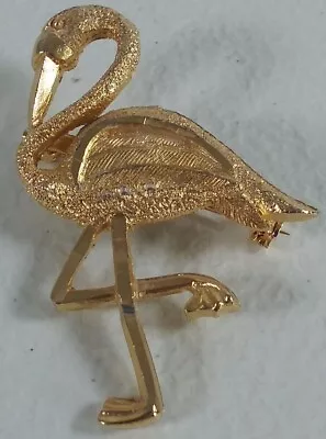 Vintage Flamingo Bird Pin Brooch 1x2  Gold Tone Textured Costume Jewelry • $22.99