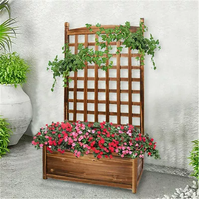 Wood Raised Garden Bed Planter Box With Trellis Flower Climbing Indoor Outdoor • £35.92