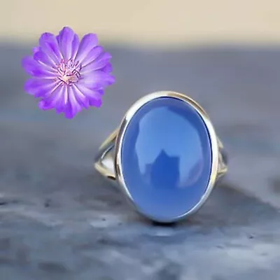 Blue Chalcedony Gemstone 925 Silver Ring Handmade Jewelry Ring Gift For Women • $7.31