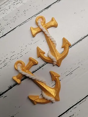 £6 • Buy Gold Anchor Set 2 Edible Sugar Nautical Boat Cake Decorations Toppers