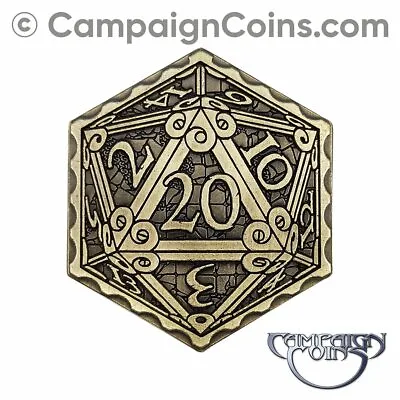 $5.68 • Buy BIG D20 COIN GOLD (single) 39mm Size Metal Dice 20 Die Token RPG Campaign Coins