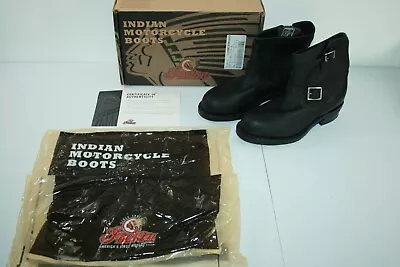 Genuine Indian Motorcycle Mens 7  Black Leather Riding Boots Size 9W NEW • $199.99