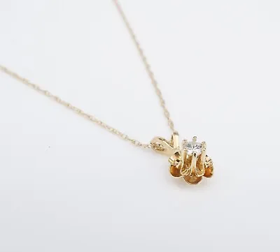 Vintage 14kYellow Gold Diamond Solitaire Buttercup Pendant Necklace 18  NG1512 • $333.01