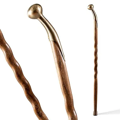 Brazos Twisted Oak Wood Cane With Brass Hame Top Handle Brown 37 Inch • $42.30