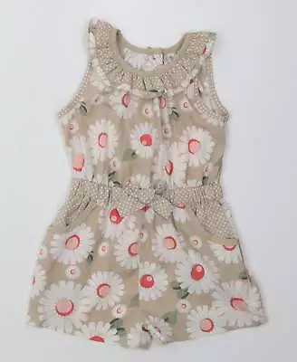 Matalan Girls Beige Floral Polyester One-Piece Size 12-18 Months Button • £3