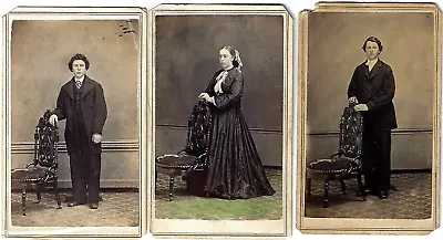 3 Civil War Era CDVs~Erie County PA Portraits~1 Hand Tinted~Tax Revenue Stamps • $15
