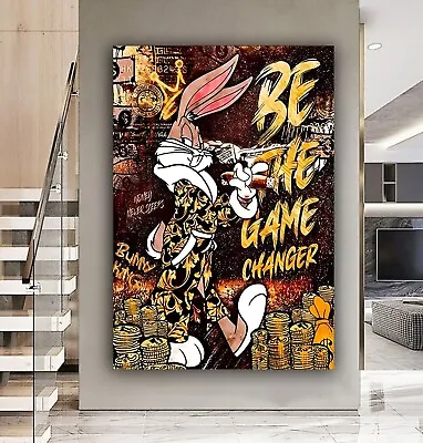 Banksy Bugs Bunny Game Changer Graffitti Framed Canvas Wall Art Or Poster Print • £15.29